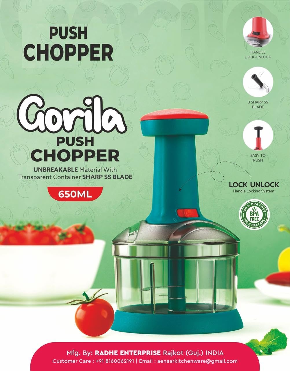 2 in 1 PushChopper || Best Kitchen Product || Stainless Steel Blade || Vegetable Cutter || Multi-Function Chopper || Manual Chopper || #Latest