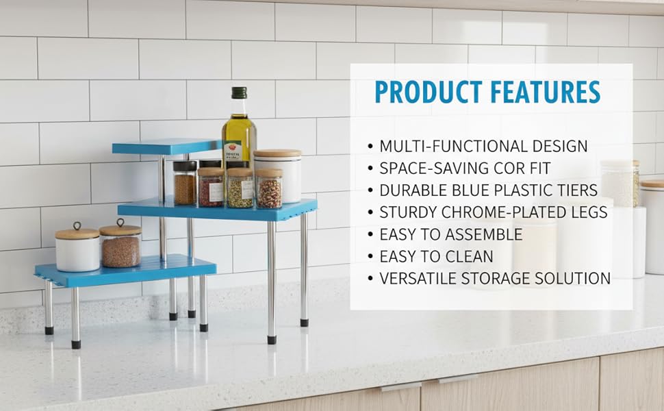 3 Tier Countertop Organizer Corner Shelf Rack Multipurpose Storage Stand for Kitchen,