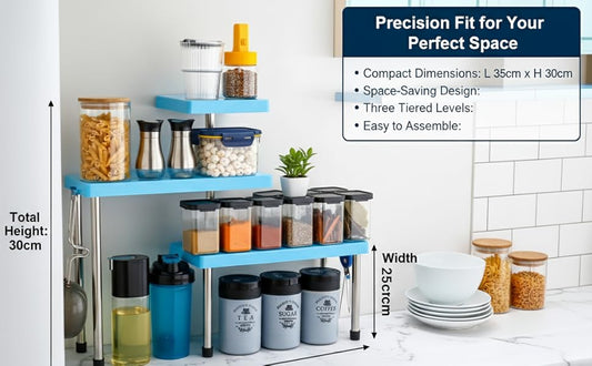 3 Tier Countertop Organizer Corner Shelf Rack Multipurpose Storage Stand for Kitchen,