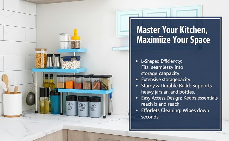 3 Tier Countertop Organizer Corner Shelf Rack Multipurpose Storage Stand for Kitchen,