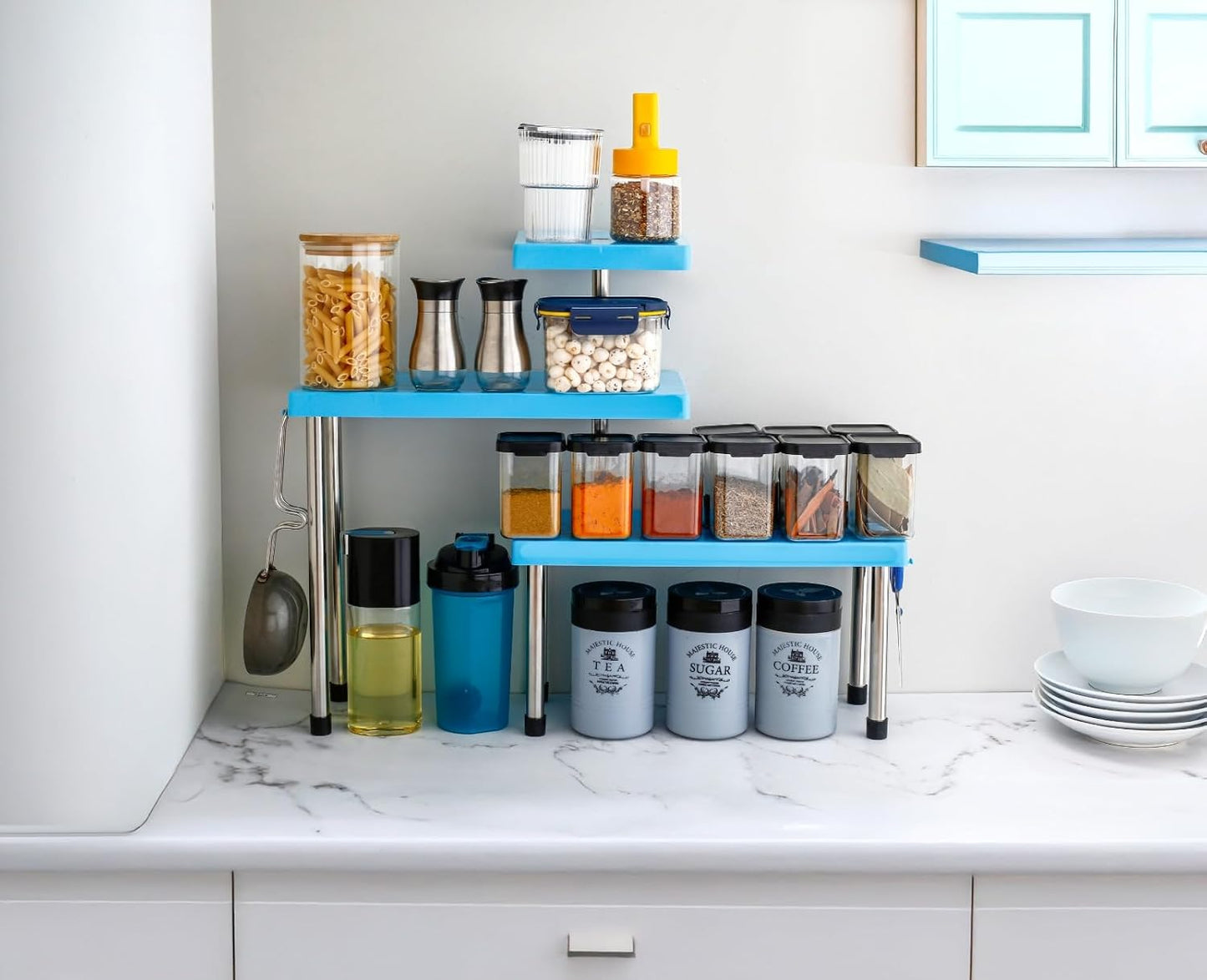 3 Tier Countertop Organizer Corner Shelf Rack Multipurpose Storage Stand for Kitchen,