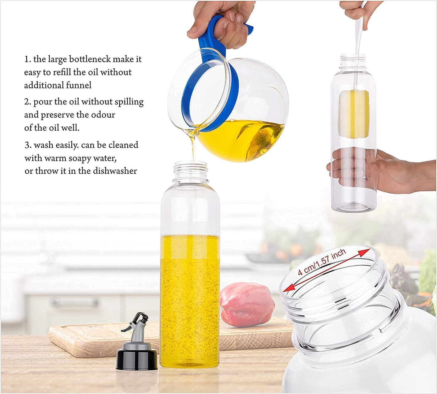 1000 ML Plastic Oil Dispenser Set of 2 Transparent Cooking Oil Pourer for Kitchen Leakproof Sauce Vinegar Liquid Dispenser