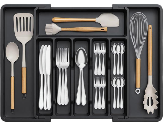 Drawer Organizer, Expandable BPA Free Utensil Tray for Kitchen, Adjustable Flatware and Cutlery Holder