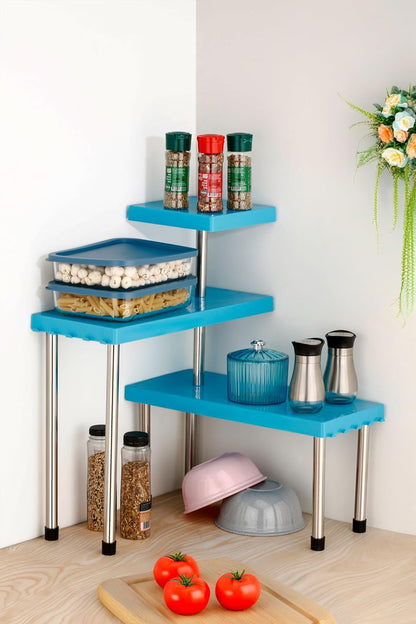 3 Tier Countertop Organizer Corner Shelf Rack Multipurpose Storage Stand for Kitchen,