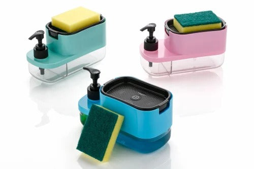 Plastic 3 in 1 Soap Pump Dispenser Dish Soap Liquid Dispenser Sponge Holder Dish Soap Pump Dispenser for Kitchen Sink